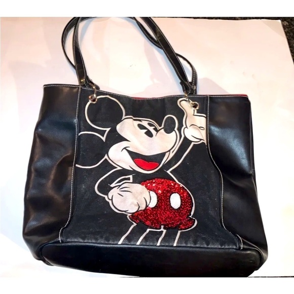 Disney Handbags - Disney Mickey Mouse Tote Bag Purse Faux Leather Canvas Red Sequins